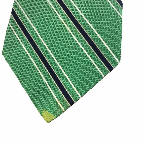 Brooks Brothers 436 Necktie 100% Silk Tie USA Green Blue Striped Defect As Shown - Picture 3 of 3